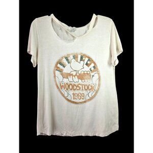 Woodstock 1969 Replicated Ripped Graphic T-Shirt Unisex Sz S Crew Neck Short Slv